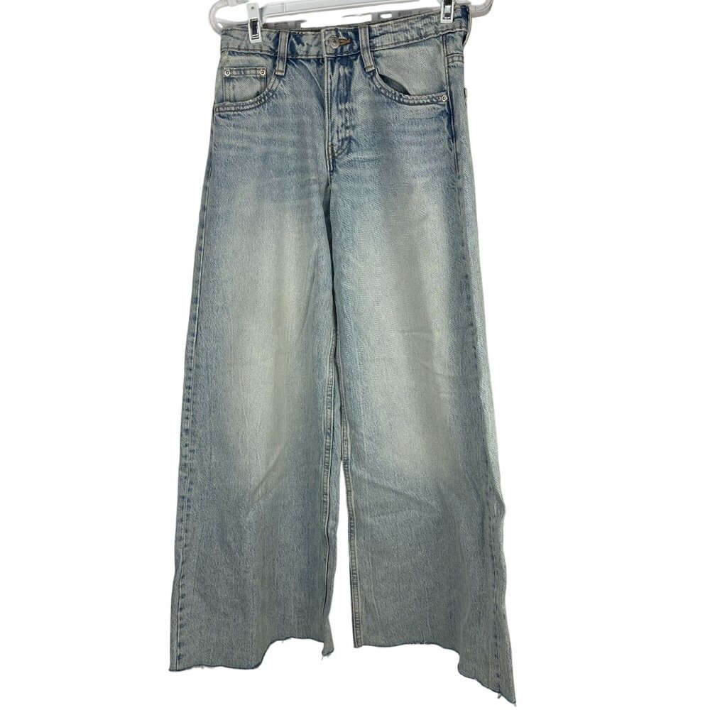 Zara Wide Leg Distressed Denim Jeans US Size 0 Light Wash